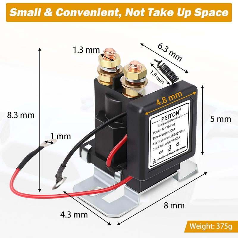 FEITON High Current Battery Disconnect Switch Remote Kill Switch for Car Truck 500A Starting 200A Rated DC12V Wireless Anti-Theft Prevent Battery Drain Battery Disconnect Switch Isolator - Image 2